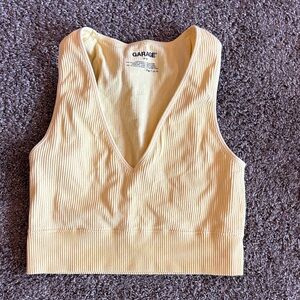 Garage Women's Soft Yellow Ribbed V-Neck Crop Top